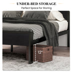 Sha Cerlin 14 Inch Full Size Metal Platform Bed Frame With Wooden Headboard And Footboard, Mattress Foundation, No Box Spring Needed, Large Under Bed Storage, Non-Slip Without Noise, Black Oak