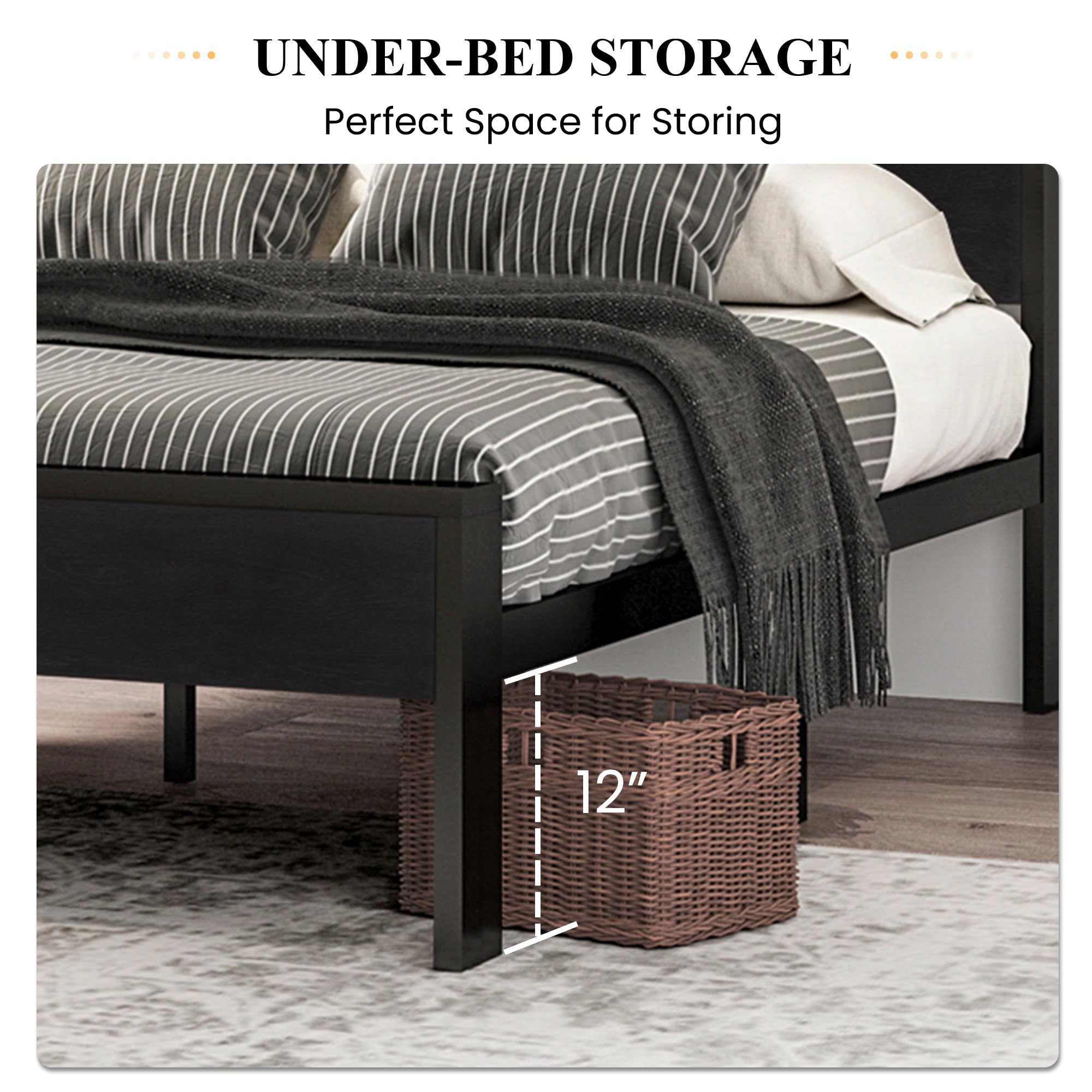 Sha Cerlin 14 Inch Full Size Metal Platform Bed Frame With Wooden Headboard And Footboard, Mattress Foundation, No Box Spring Needed, Large Under Bed Storage, Non-Slip Without Noise, Black Oak