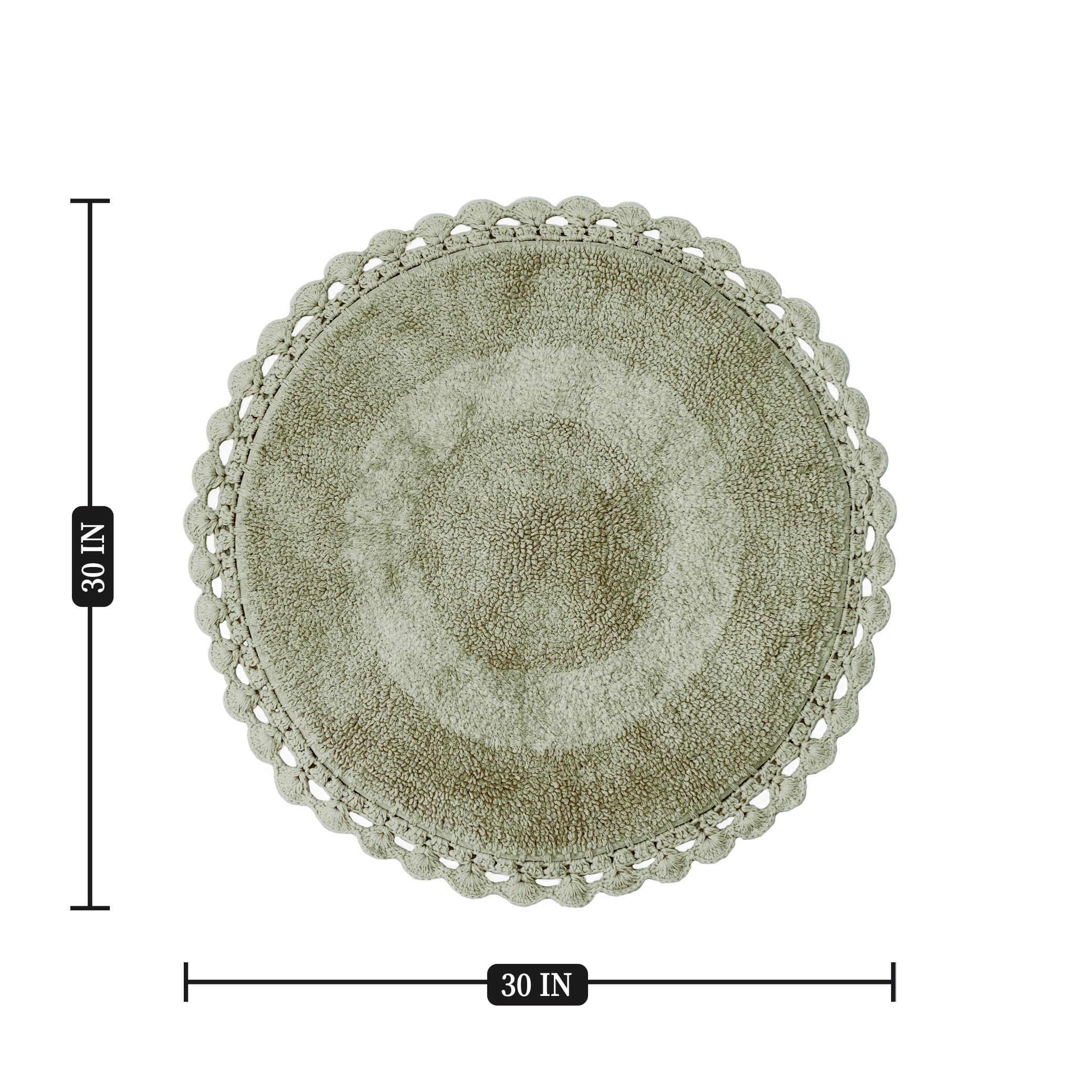 Bien Beau Round Bohemian Bathroom Rug With Crochet Contour. Sage Green Bathroom Rugs-100% Cotton, Reversible Round Boho Bedroom