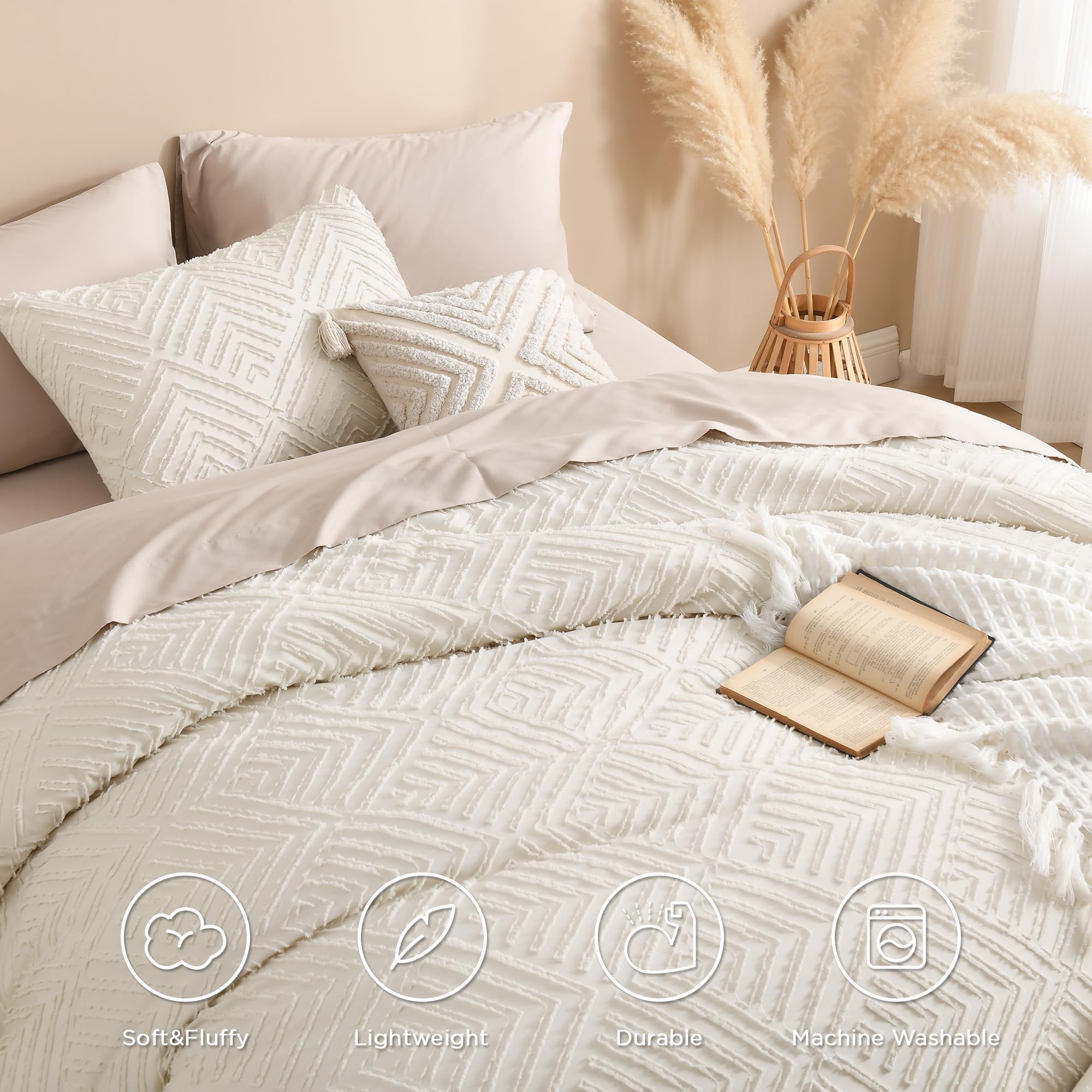Andency Beige California King Comforter Set, 3 Pieces Cream Boho Tufted Cal King Bedding Set & Collections, Oversized Soft Lightweight Down Alternative Bed Set (104X96In, 2 Pillowcases)