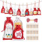 GWHOLE 2024 Advent Calendar Fill Your Own Christmas Drawstring Bags with Countdown Stickers Printed 24Pcs