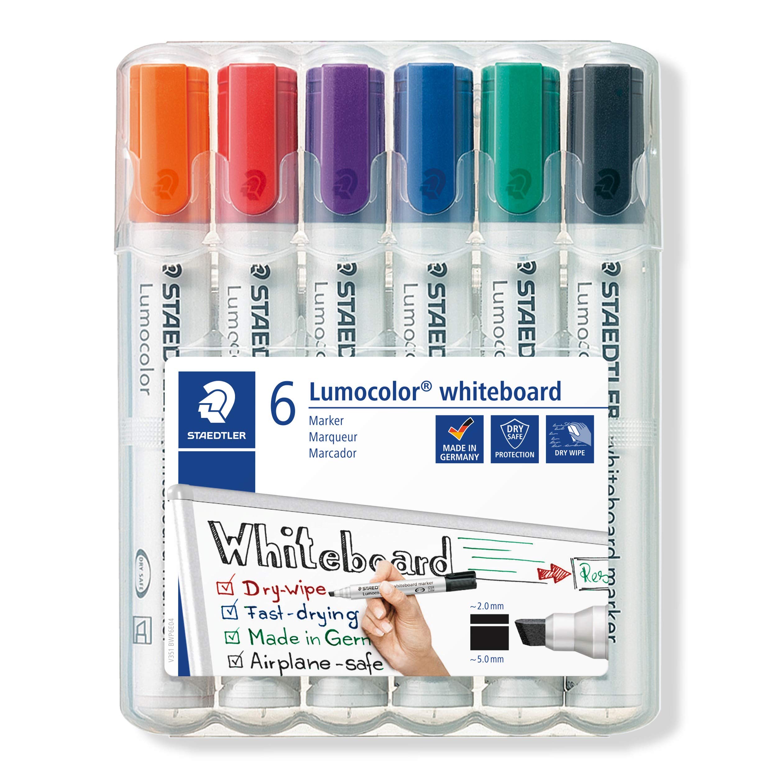 Staedtler 351 B Wp6 Lumocolor Whiteboard Marker Chisel Tip - Assorted Colours (Pack Of 6)