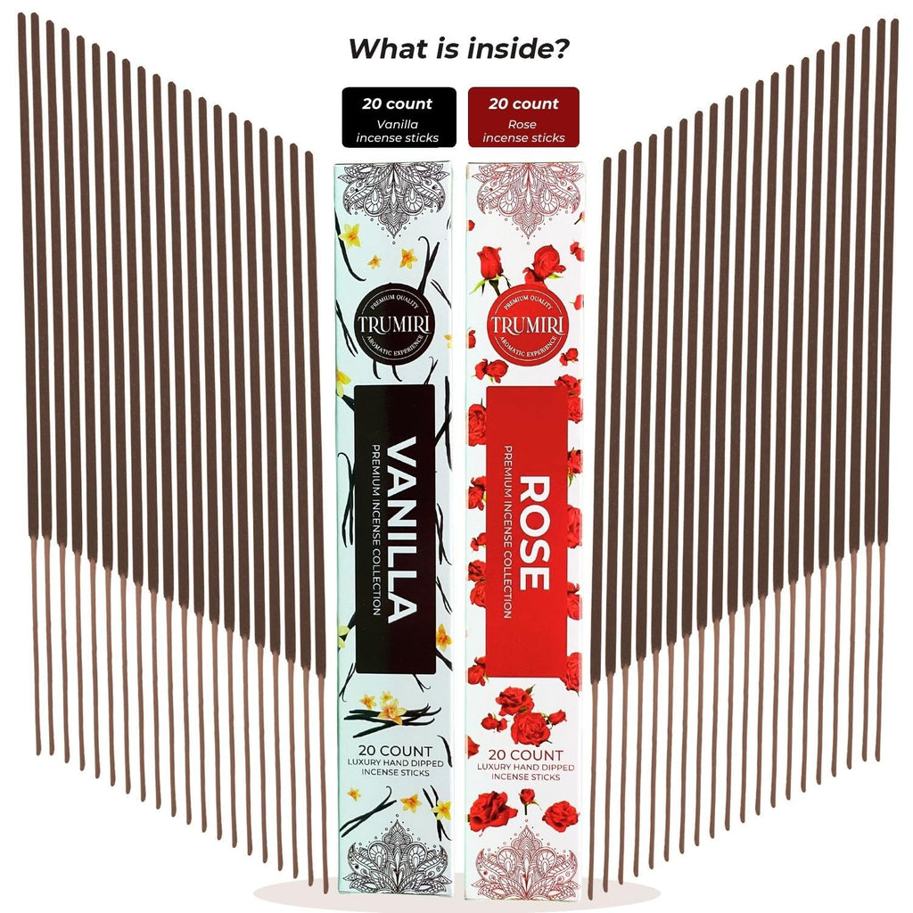 Trumiri Incense Sticks - Combo Pack Of 40 Insence-Sticks - 20 Vanilla + 20 Rose - Insenses - Insents - Incents - Inscense - Ince