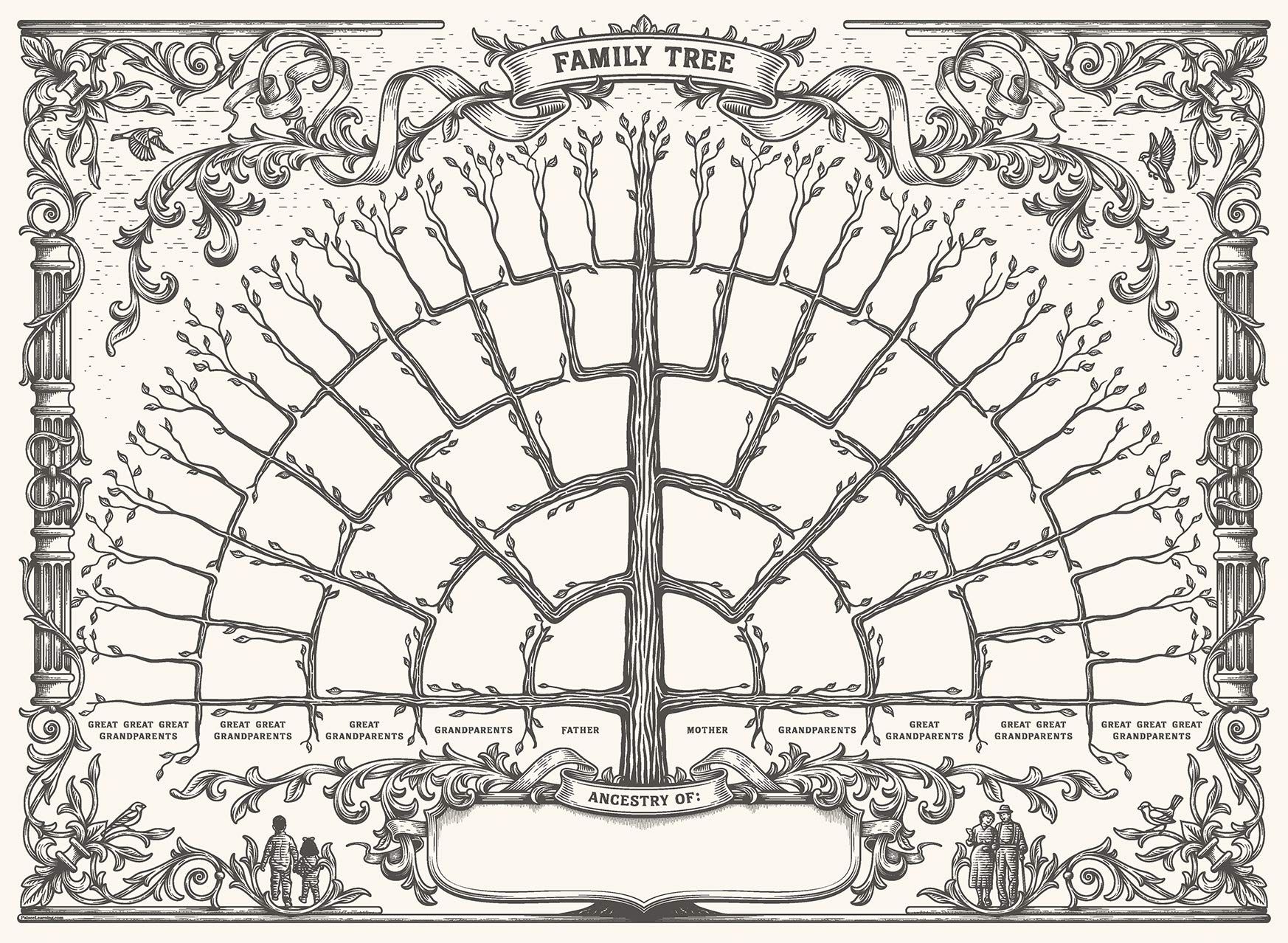 Palace Learning 1 Pack - Family Tree Chart To Fill In - 6 Generation Genealogy Poster - Blank Fillable Ancestry Chart [Version 1