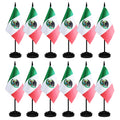 12 Pack Mexico Desk Flags Set, Mexican Small Mini Table Office Flags With 12' Solid Black Pole, 8.2 X 5.5 Inches, Home And Offi