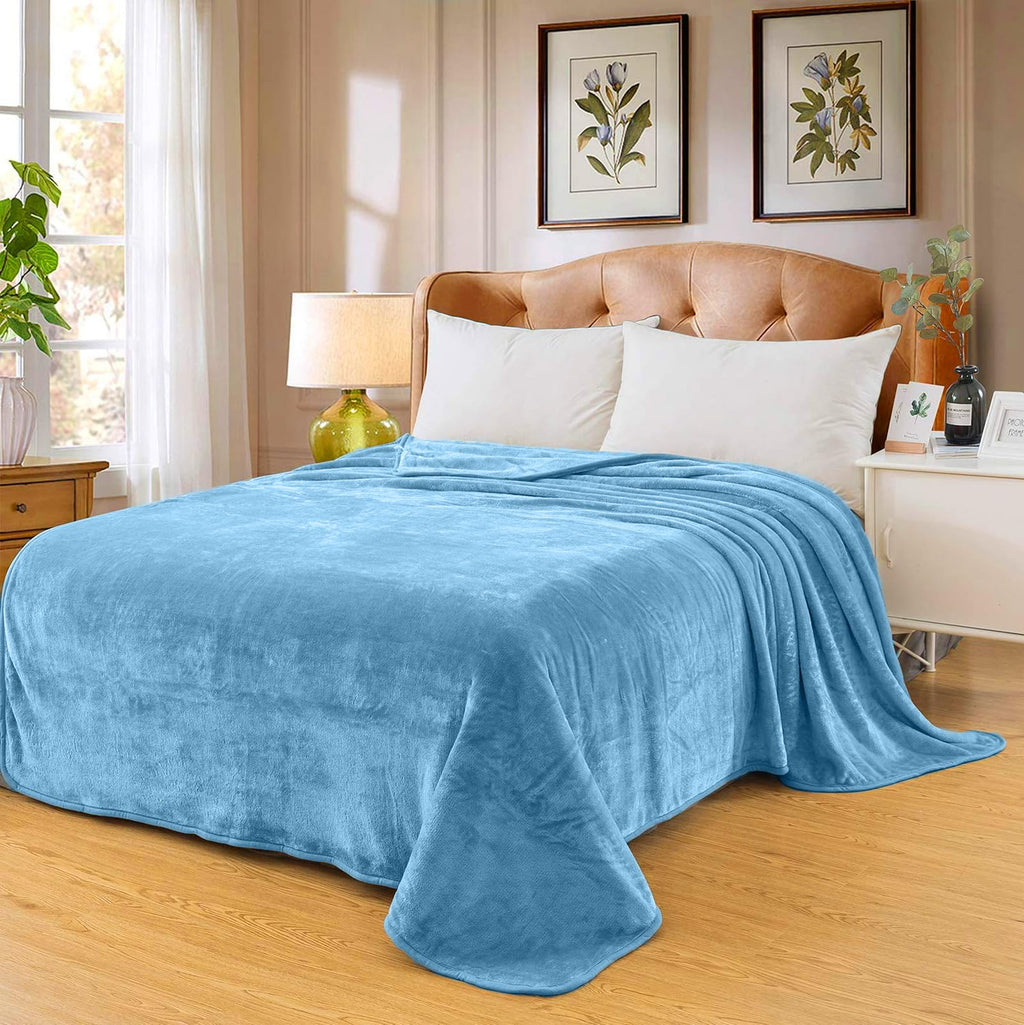 Fleece Blankets For All Season - Premium Lightweight Anti-Static Throw For Twin/Twin Xl Size Bed Extra Long Soft Brush Fabric Warm Sofa Thermal Blanket 66' X 90'(Washed Blue)