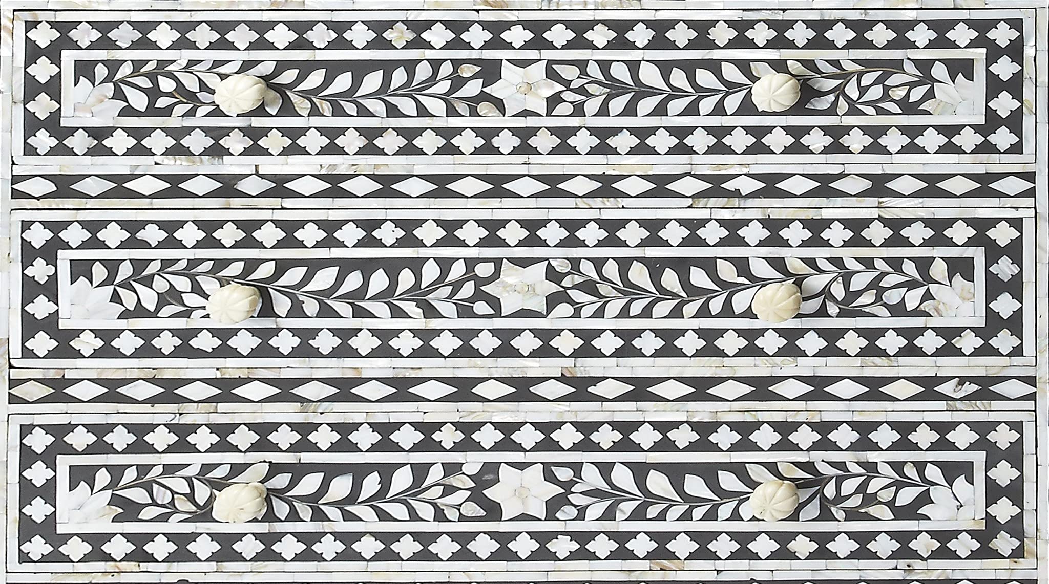 HomeRoots Black Mango Wood Solids, MDF, Resin, Bone Victoria Mother of Pearl Drawer Chest