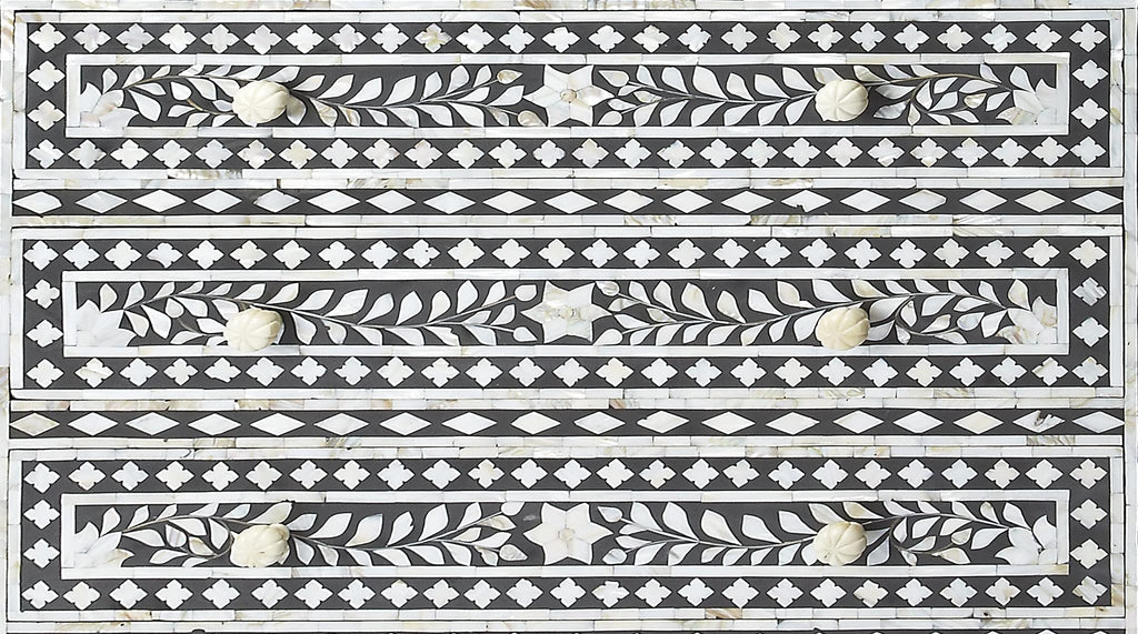 HomeRoots Black Mango Wood Solids, MDF, Resin, Bone Victoria Mother of Pearl Drawer Chest