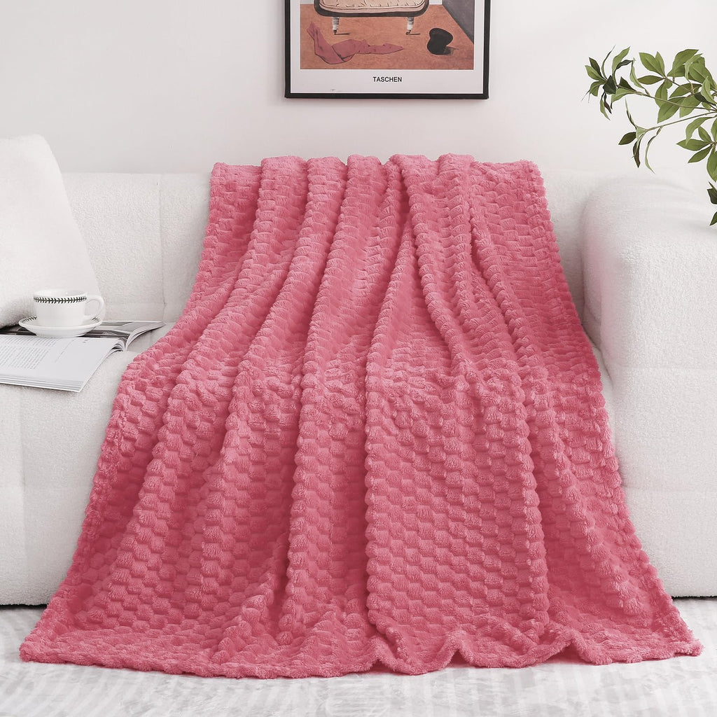 Rose Pink Throw Blanket 50''  60'' Inches Gifts For Mom Fuzzy 3D Jacquard Decorative Flannel Fleece Super Soft Plush Cozy Blanke