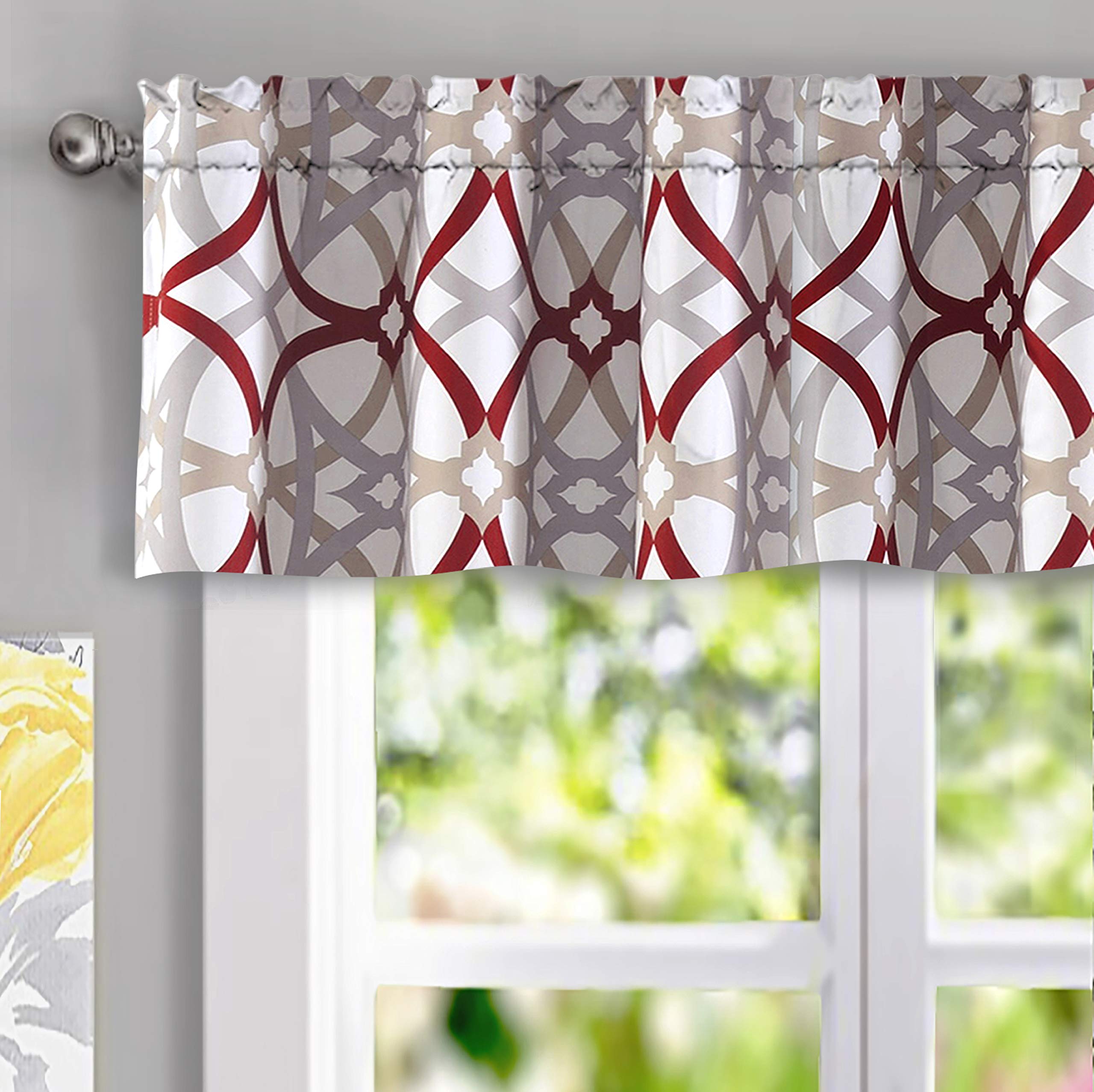DriftAway Alexander Pattern Match Blackout Valances for Windows 250GSM Geometric Moroccan Mid Century Rod Pocket 52 Inch by 14 I