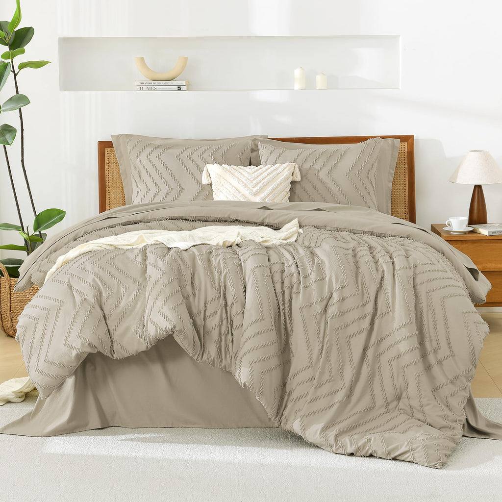 Litanika Light Hazel King Size Comforter Set With Sheets - 7 Pieces Bed In A Bag King Boho Tufted Complete Beddding Sets With Co
