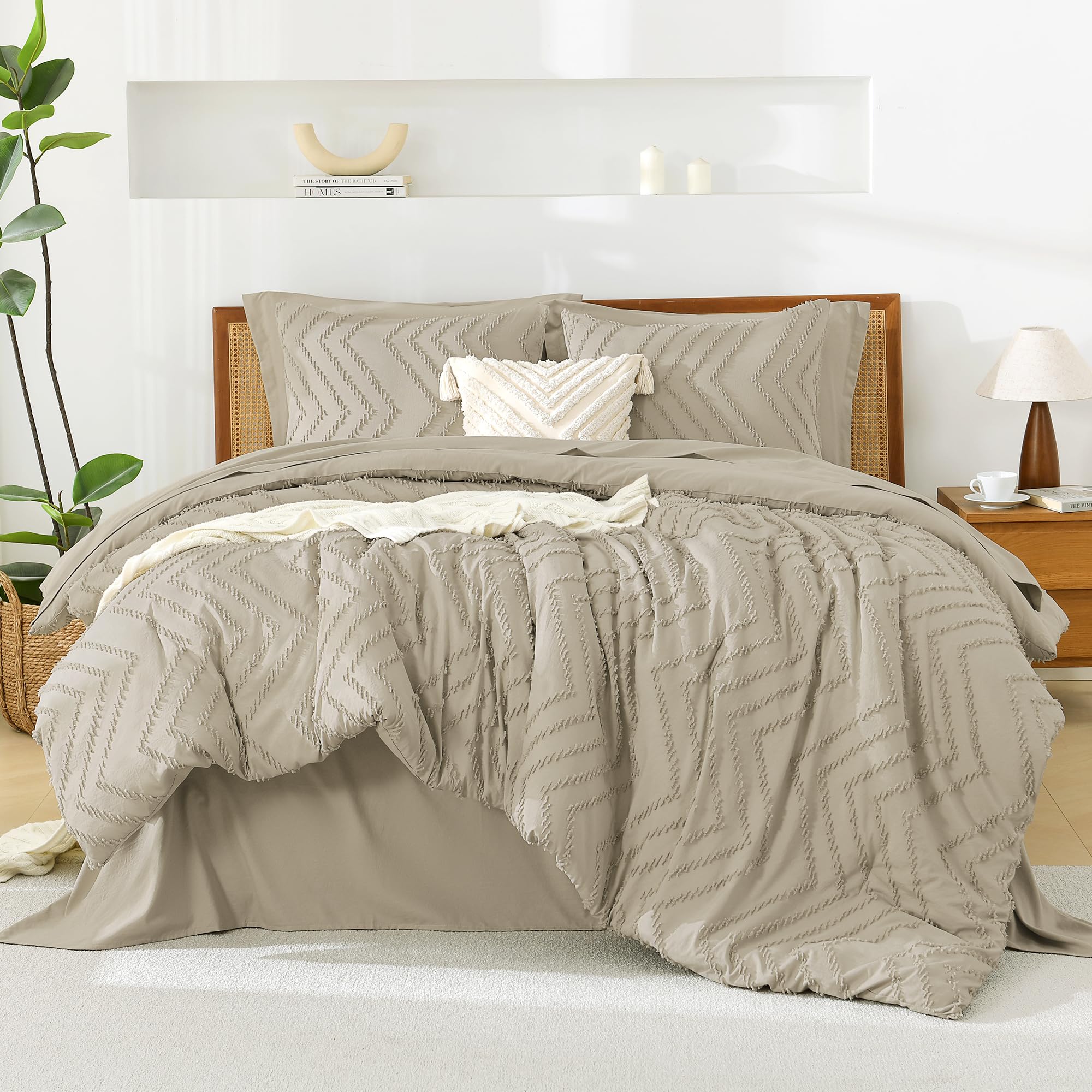 Litanika Light Hazel California King Size Comforter Set With Sheets - 7 Pieces Bed In A Bag California King Boho Tufted Complete