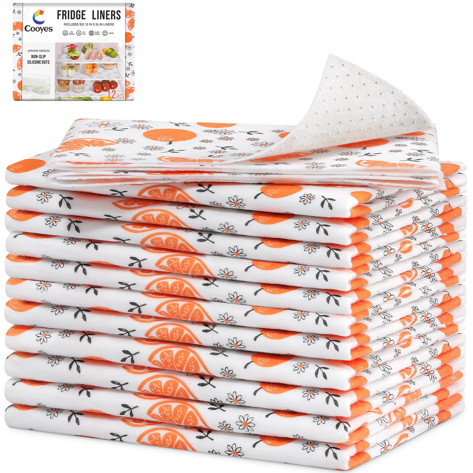 Cooyes Shelf Liners, 2-in-1 Non-Slip Fridge Mats, Absorb Excess Moisture, No-BPA Multiple Sizes for Glass Shelves, Kitchen Cabin