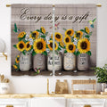 Laifzere Farmhouse Sunflower Kitchen Curtains Rustic Flower Country Floral Small Short Cafe Window Curtains Vintage Brown Plank