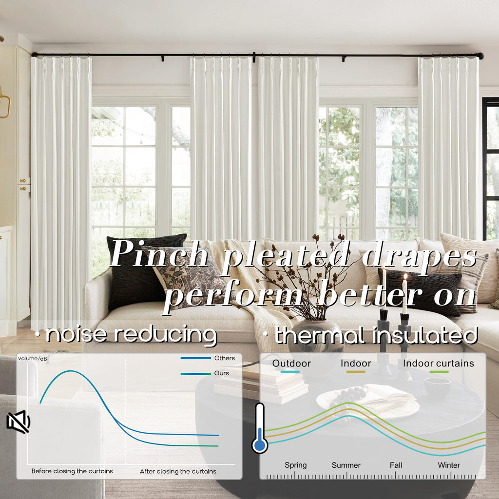 Shineland 90 Inch Curtains Long,Extra Wide Blackout Thick Linen Pinch Pleated Black Block Out Farmhouse Curtains For Living Room Bedroom 2 Panels Set