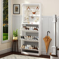 Shoe Cabinet for Entryway with 3 Flip Drawers, White Tall Wood Shoe Storage Cabinet with Coat Rack, Narrow Hidden Slim Freestand
