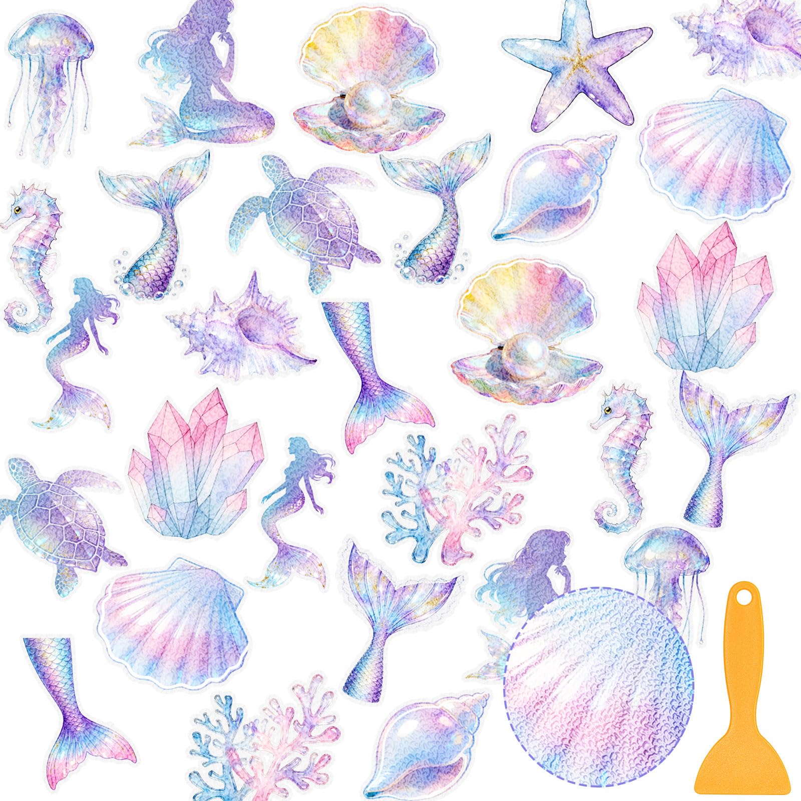 Fullhawl 30 Pcs Mermaid Non Slip Bathtub Stickers Colorful Mermaid Anti Slip Shower Stickers Shower Floor Nonslip Sticker Appliq