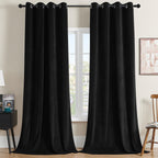 Joydeco Black Velvet Curtains 96 Inches Long, Luxury Grommet Blackout Curtain 2 Panels, Thermal Insulated Privacy Room Darkening