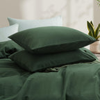 Lovque Green Duvet Cover Twin Size, 100% Washed Cotton Linen Like Bedding Set With Zipper Closure (No Comforter), 68X90 Inches,