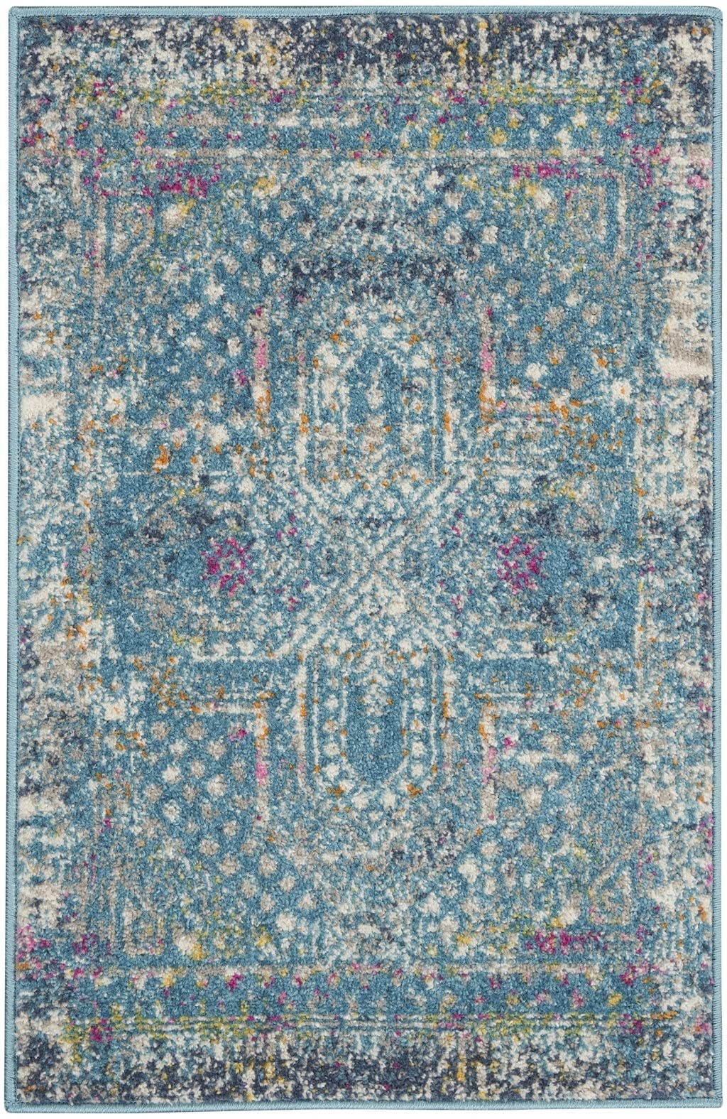 HomeRoots 100% Polypropylene 2’ x 3’ Blue Distressed Medallion Scatter Rug