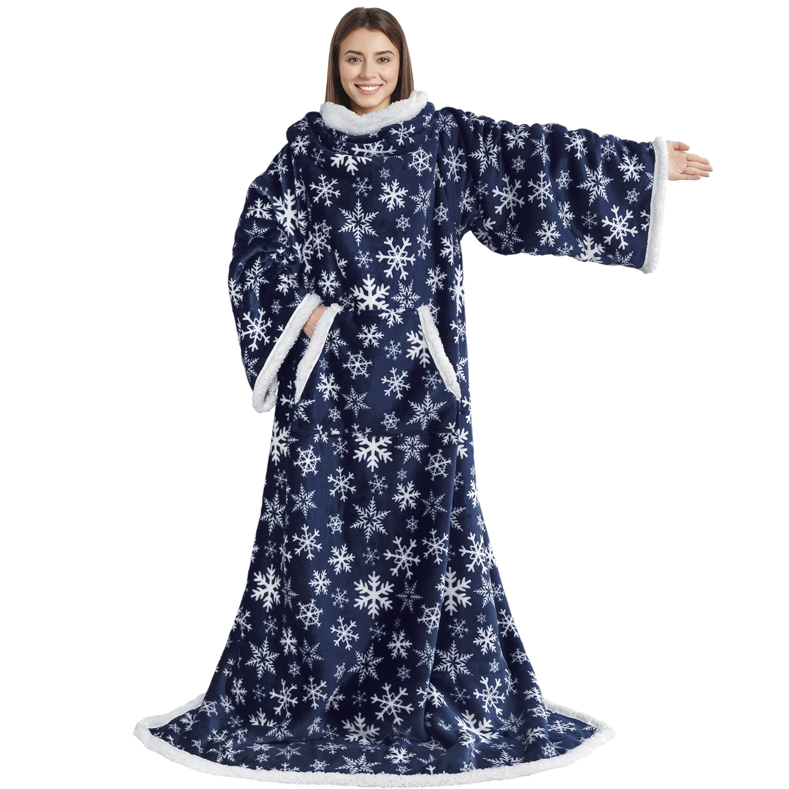 Pavilia Premium Sherpa Fleece Blanket With Sleeves For Women Men Adult, Wearable Blanket Warm Cozy, Super Soft Thick Sleeved Thr