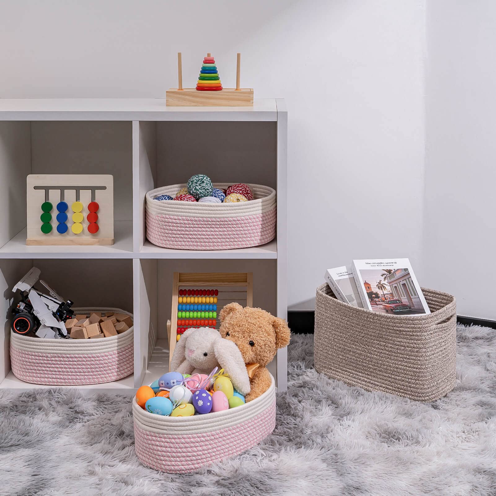 Kriitools Off White&Mixed Pink Shelf Basket To Store And Organize Household Items/Baskets&Bins For Daily Storage &Organizing/Wov