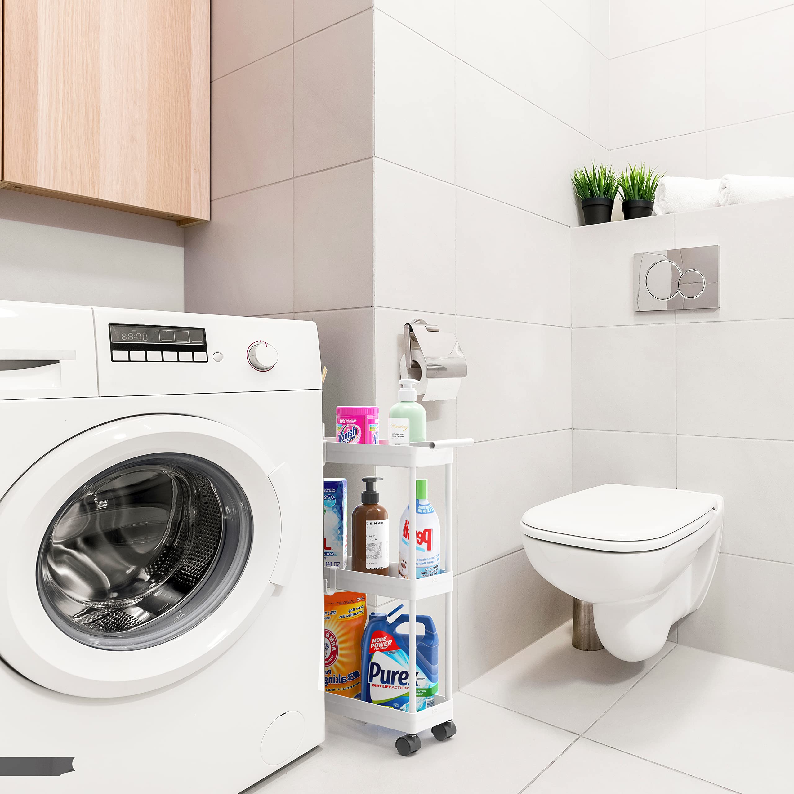 Simple Houseware Kitchen Cart Storage 3-Tier Slim/Super Narrow Shelves With Handle, 26.5'' Height/5.5'' Width For Narrow Place, White