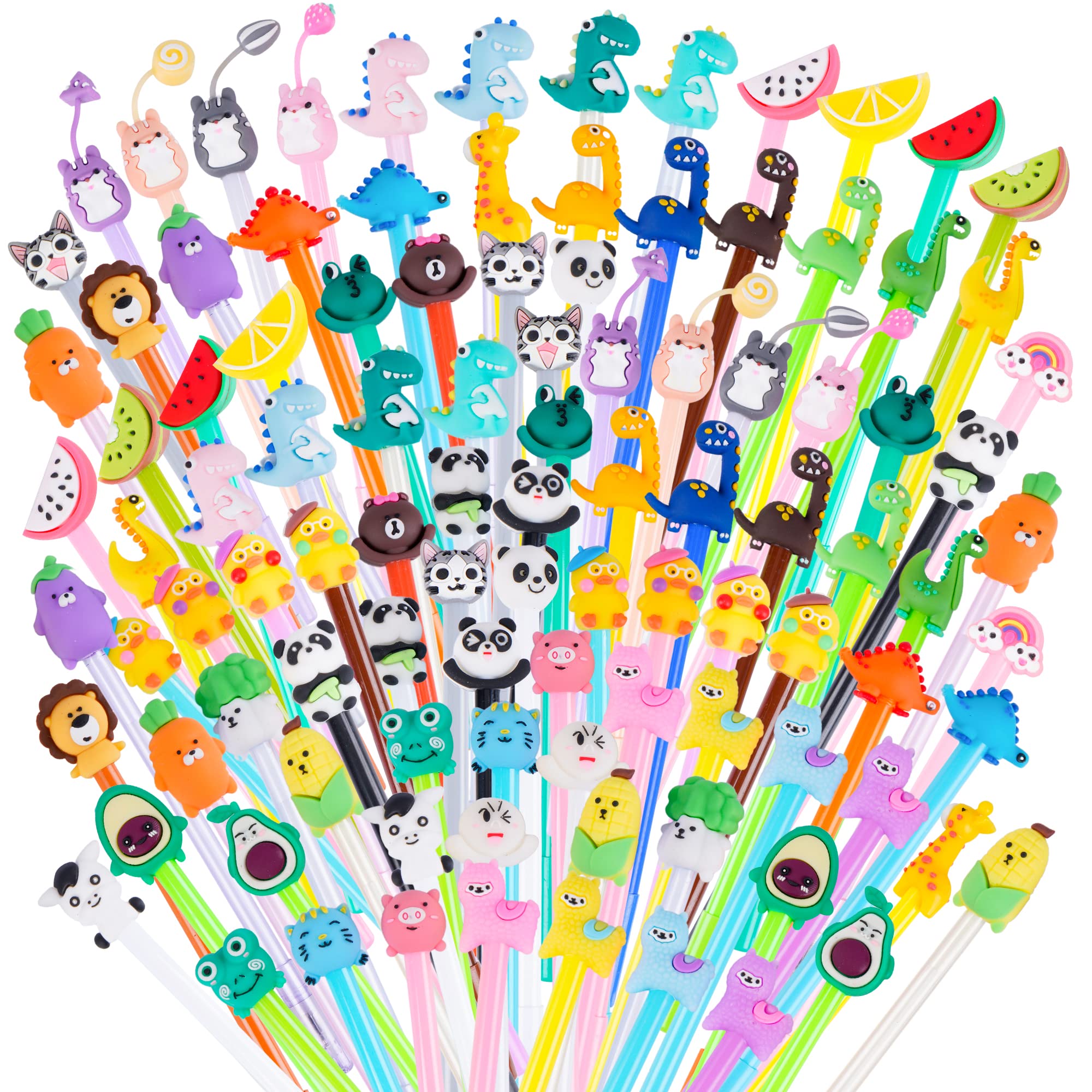 Saiweilai Online 100 Pieces Kawaii Pens Cartoon Fun Pens Cute Animal Dinosaur Pens Black Gel Ink Pens Writing Pens For Kids Home