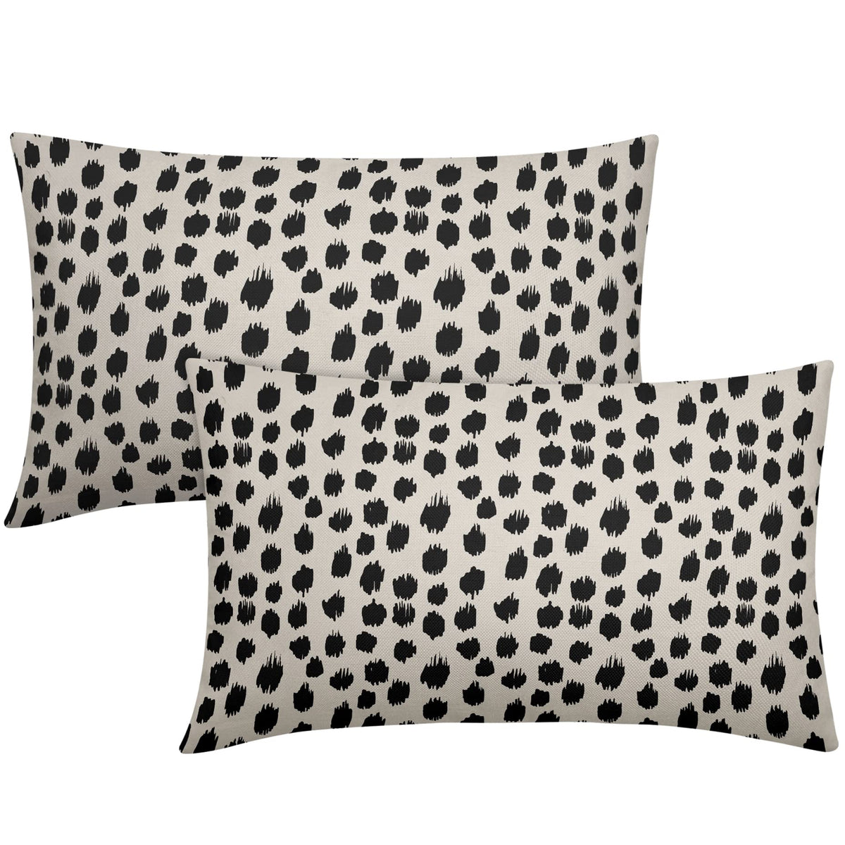 Polka Dot Throw Pillow Covers 12X20 Set Of 2 Black Cream Throw Pillows Boho Design Brush Strokes Decorative Outdoor Pillowcase S