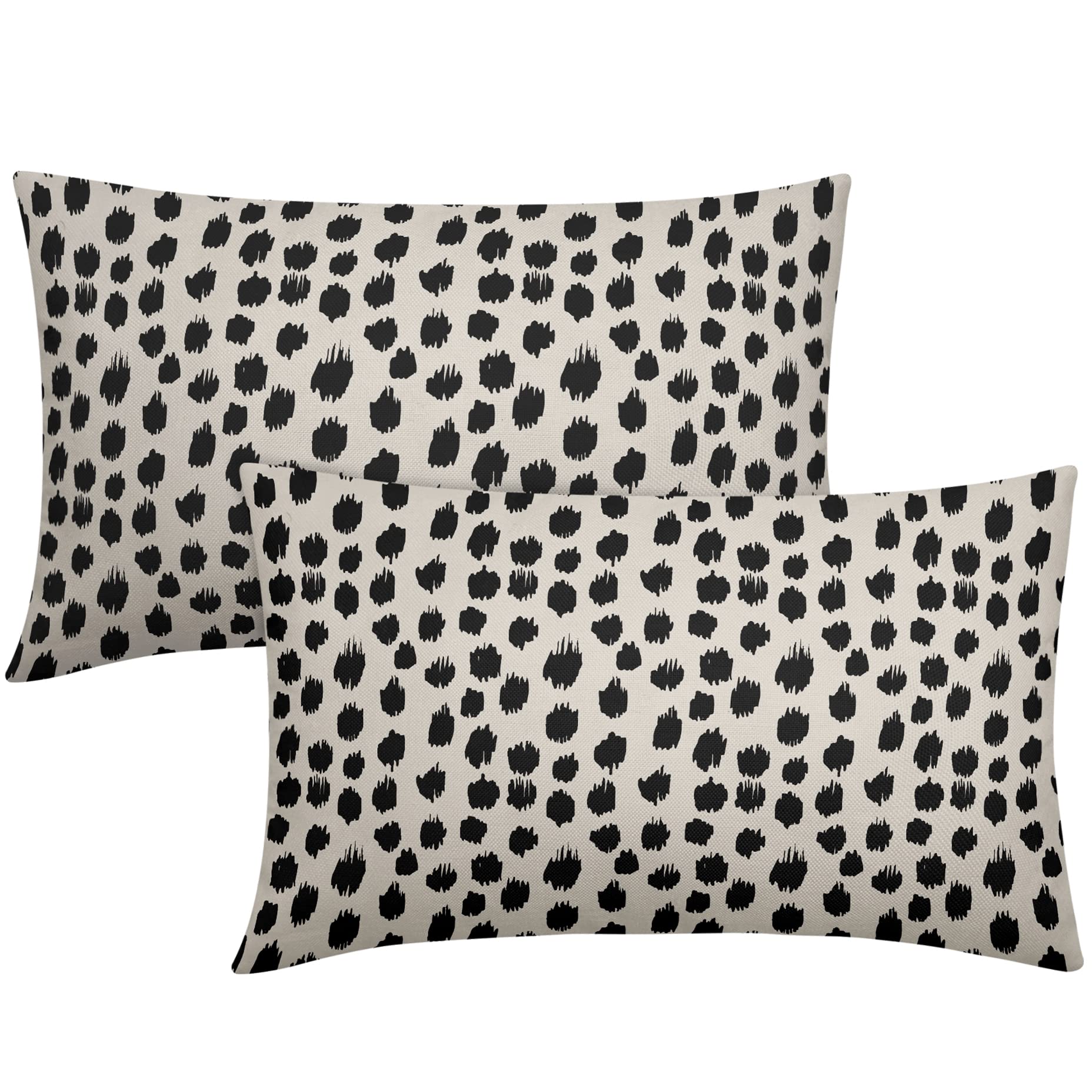 Polka Dot Throw Pillow Covers 12X20 Set Of 2 Black Cream Throw Pillows Boho Design Brush Strokes Decorative Outdoor Pillowcase S