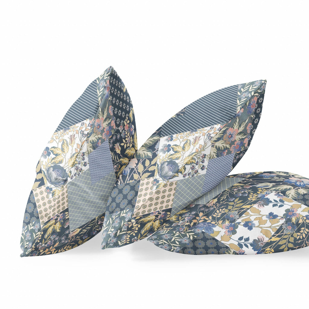 HomeRoots Dark Blue Yellow Broadcloth Blue Yellow Boho Floral Indoor Outdoor Throw Pillow