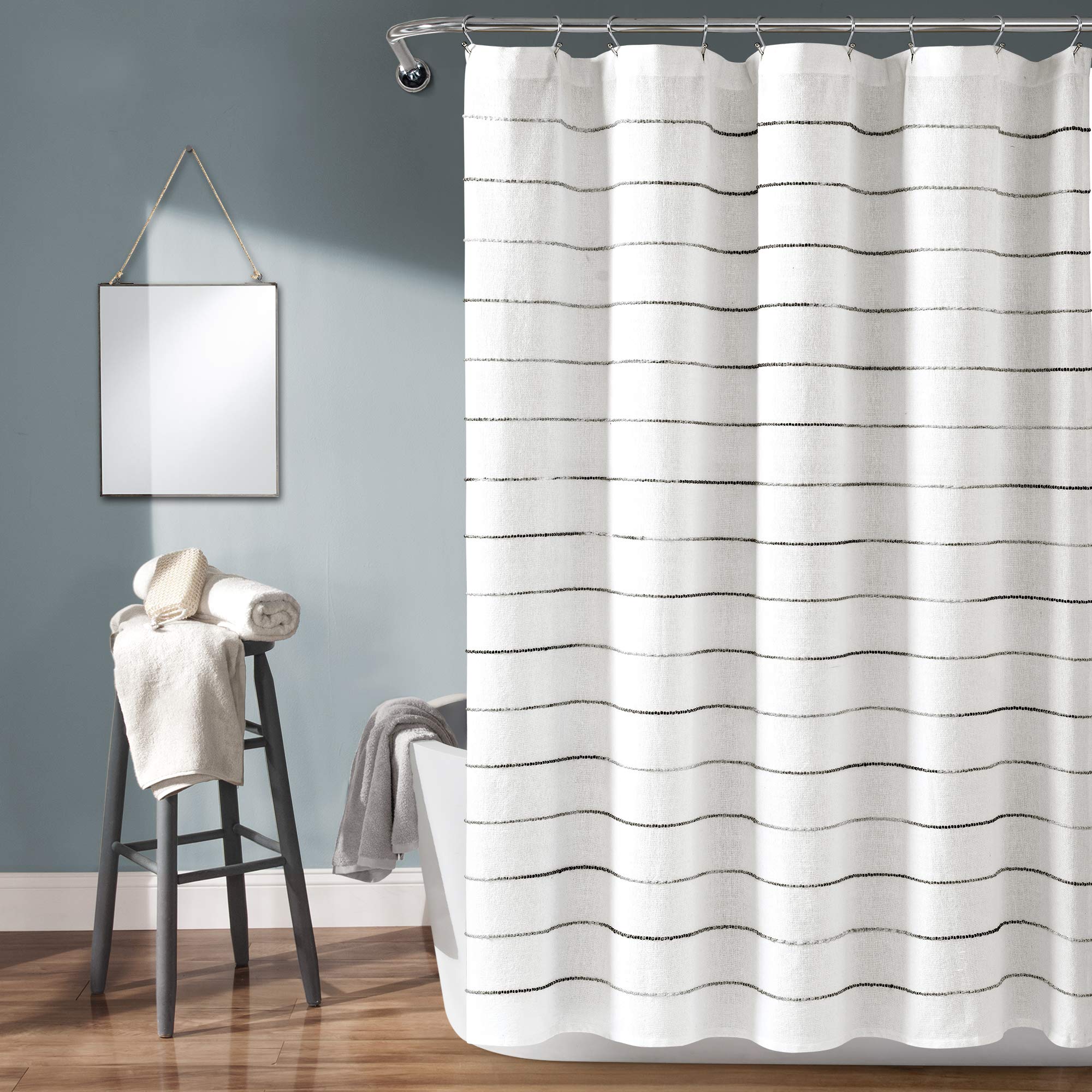Lush Decor Ombre Stripe Yarn Dyed Cotton Shower Curtain, 72' W X 72' L, Gray & Multi - Colorful Tufted Stripes - Ombre Shower