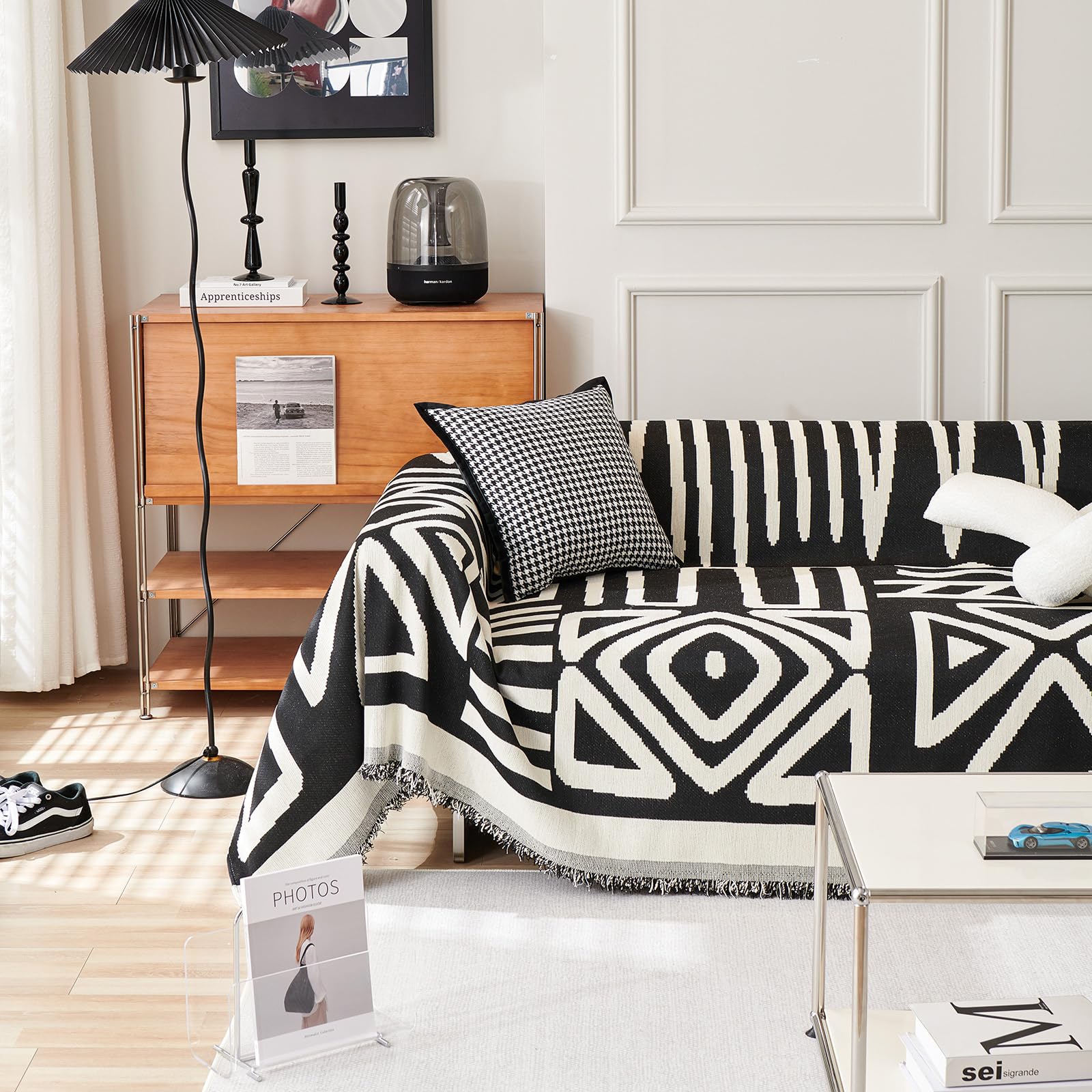 Handontime Boho Sofa Covers For Dogs Black Couch Sofa Covers For 3 Cushion Couch Sofa Beige Chenille Sofa Slipcover Couch Covers For Sectional L Shaped Couch Pets Protector Furniture Covers, 91' X134'