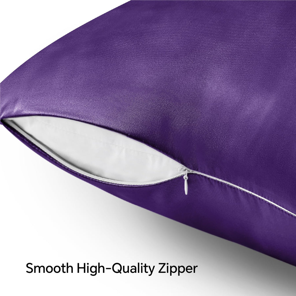 Bedelite Satin Pillowcase With Zipper, Plum Purple King Size Pillow Cases Set Of 2, Super Soft And Cooling Similar To Silk Pillo