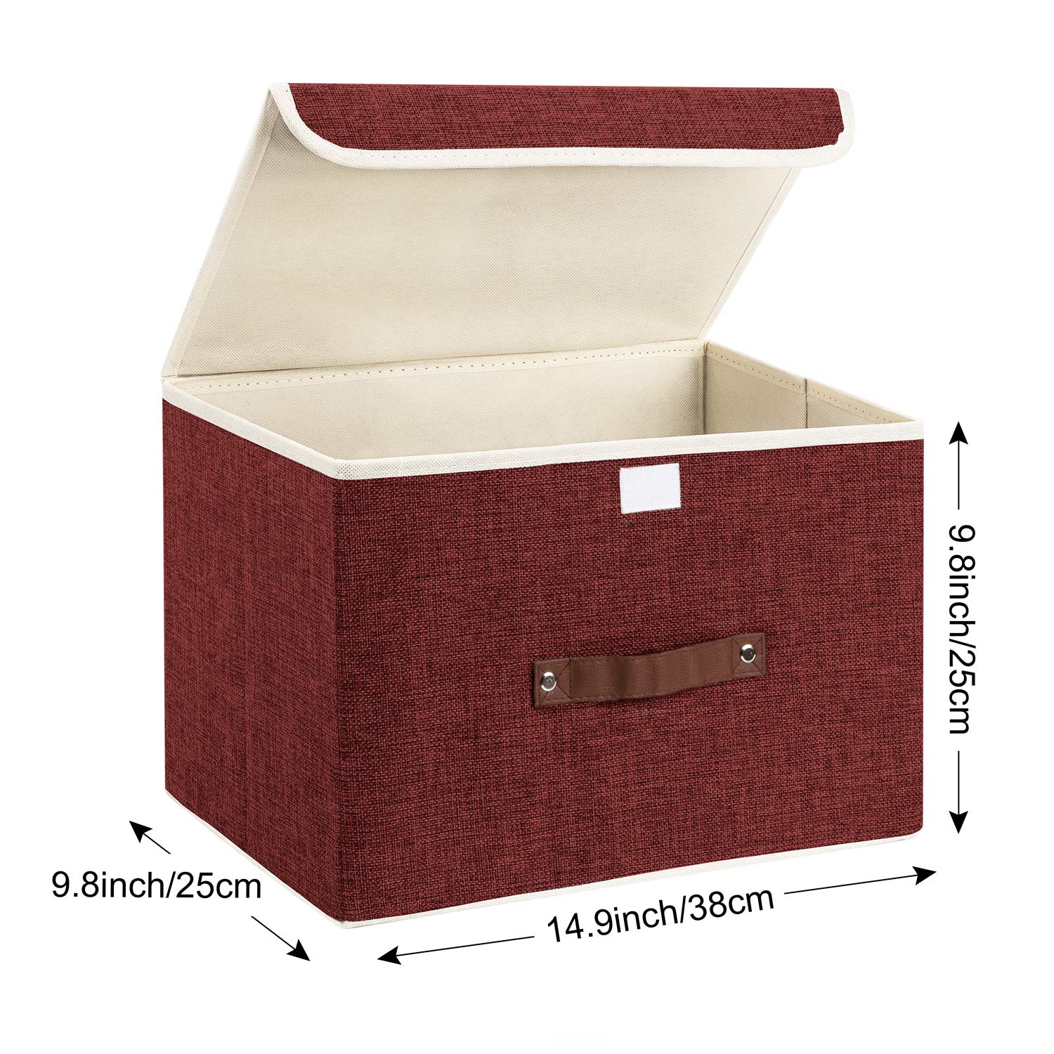 Tyeers Collapsible Storage Boxes, Washable Fabric Storage Bins With Lids, 14.9X9.8X9.8 Inches, 3 Pack, Red Wine