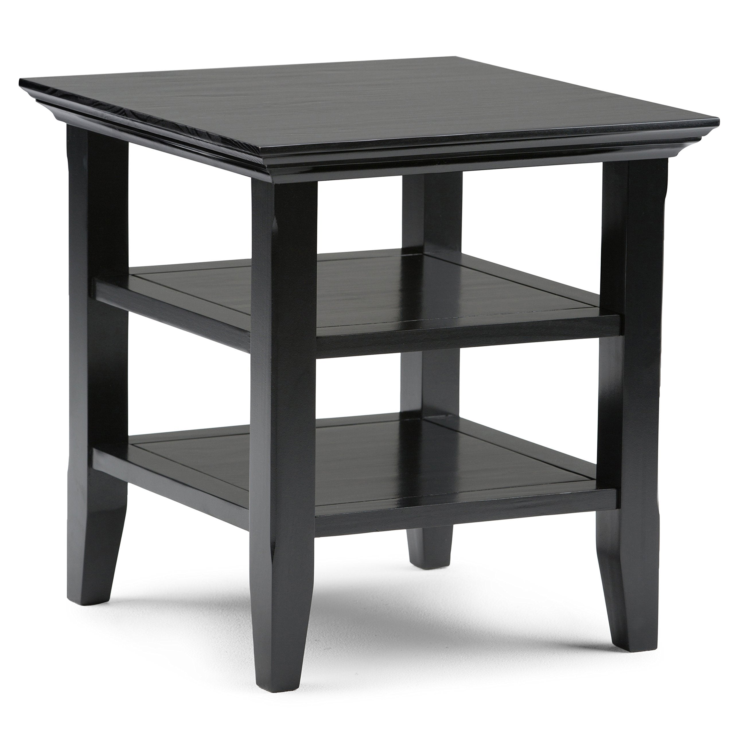 SIMPLIHOME Acadian SOLID WOOD 19 inch Wide Square Transitional End Table in Black for the Living Room and Bedroom