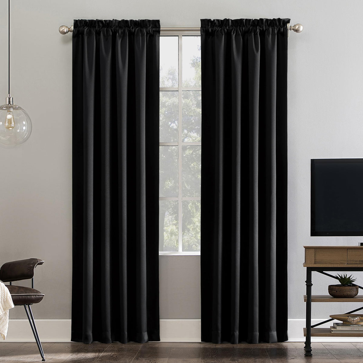 Sun Zero Oslo Theater Grade Extreme 100% Total Blackout Rod Pocket Curtain Panel, Black, 52 W x 108 L (1 Panel)