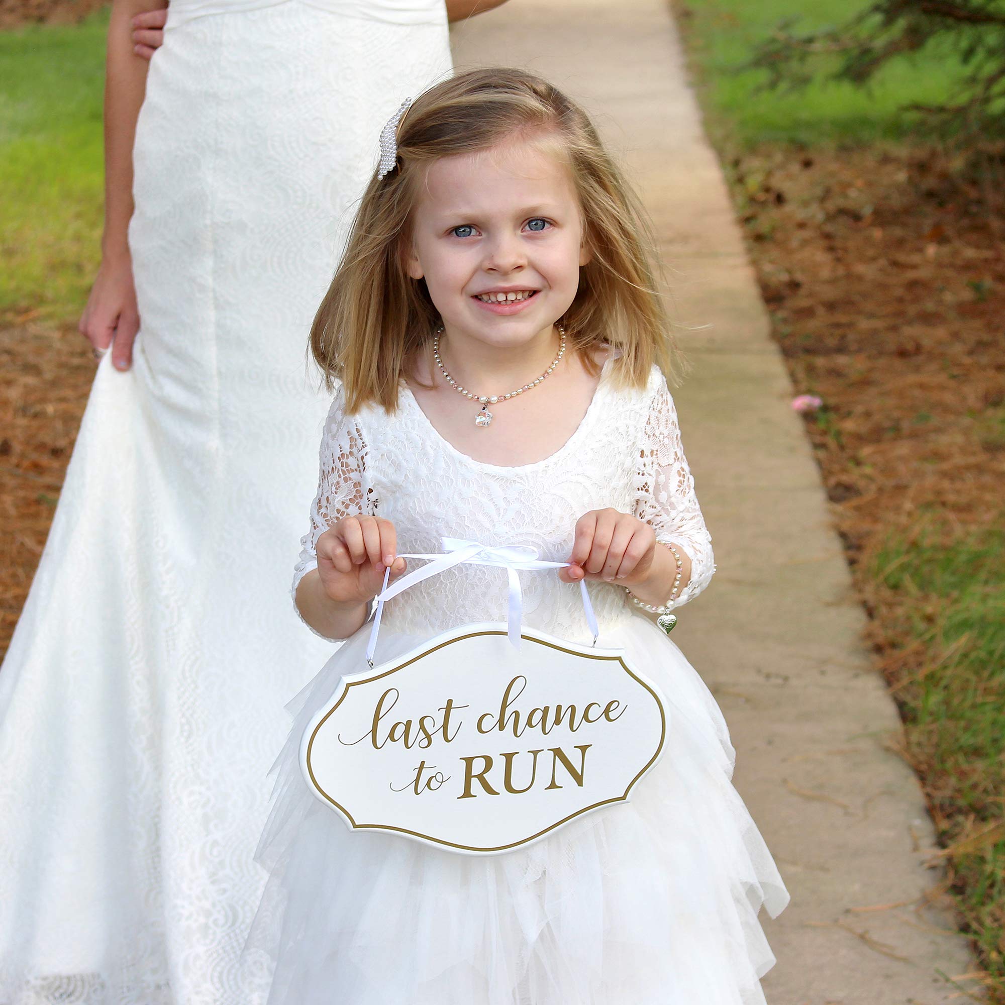 Lillian Rose Flower Girl Ring Bearer To Run Sign, 0.75'X11.75'X7.75', White