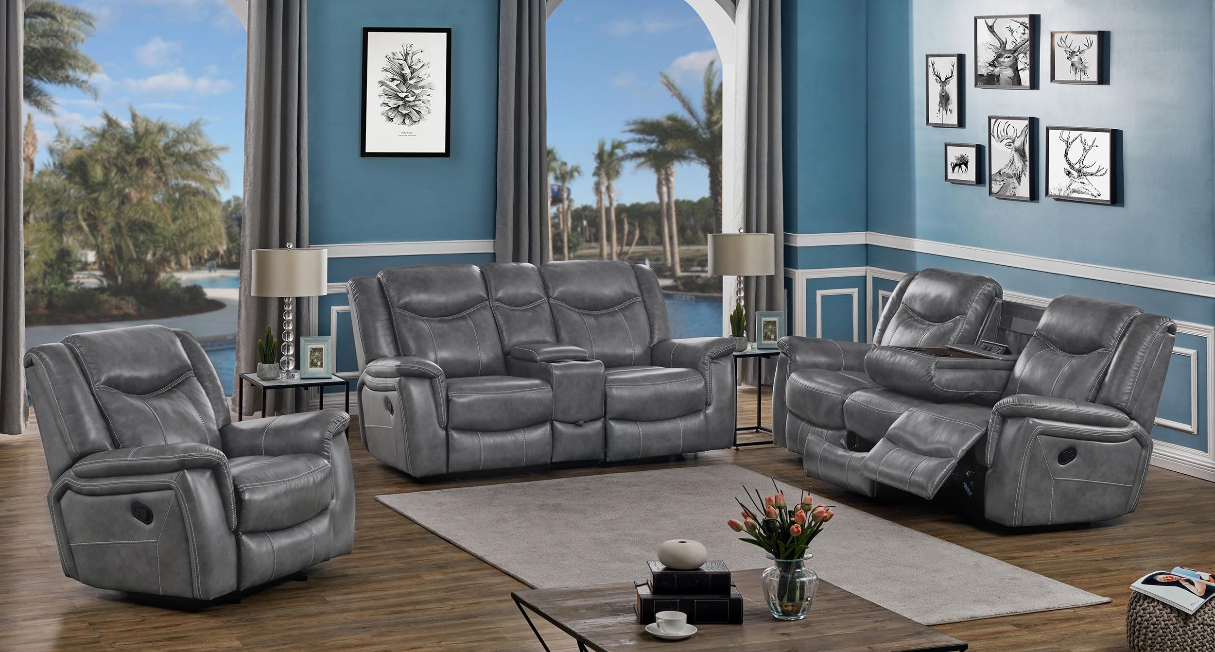 Coaster Home Furnishings Conrad 3-Piece Upholstered Padded Arm Motion Sofa Set Grey