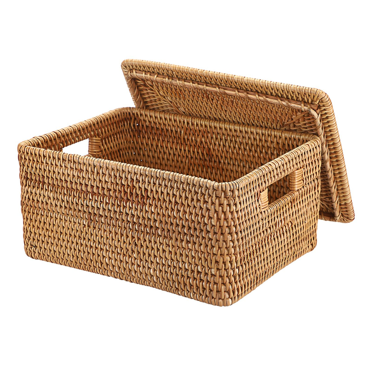 Hipiwe Wicker Storage Bin with Lid & Handle Handwoven Rattan Shelf Baskets