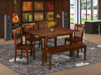 East West Furniture NOFK6C-MAH-W 6 Piece Dining Room Furniture Set Contains a Rectangle Kitchen Table with Butterfly Leaf and 4 Dining Chairs with a Bench, 32x54 Inch, Mahogany
