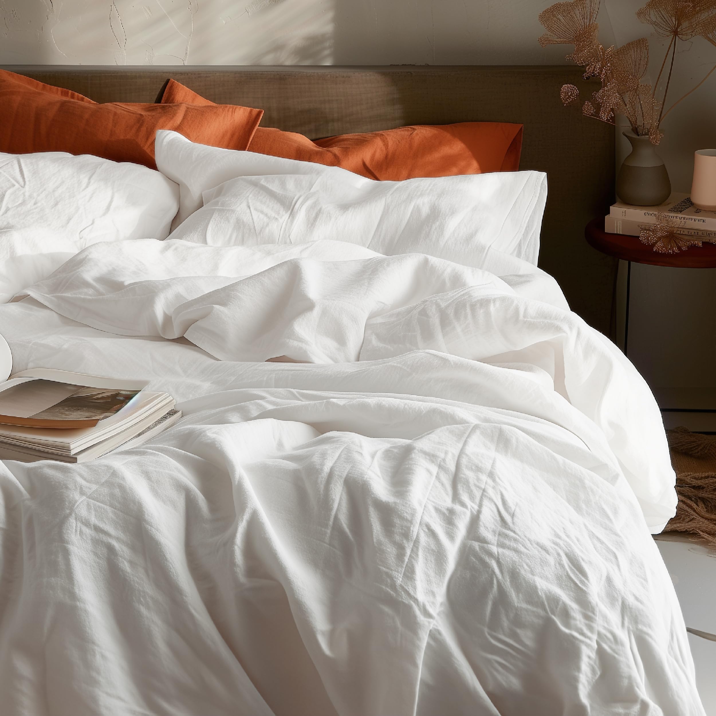 Bedsure 100% Washed Cotton Duvet Cover King Size - Minimalist Natural White Cotton Duvet Cover For All Seasons - Gentlesoft™ Plain Simple Bedding Set With 2 Pillow Shams (White, King, 104'X90')