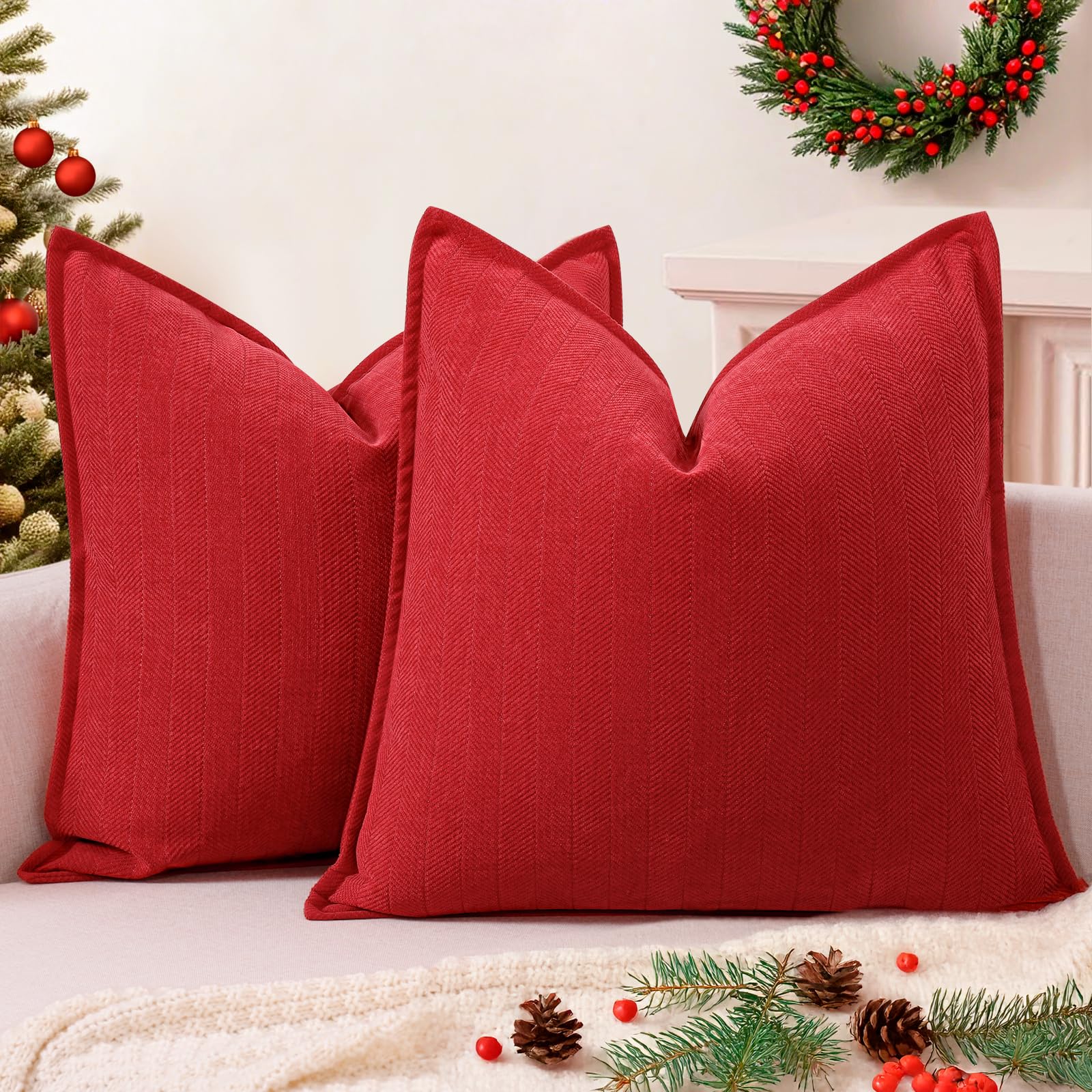 Zwjd Christmas Pillow Covers 20X20 Set Of 2 Chenille Red Pillow Covers With Elegant Design Soft And Luxurious Decorative Throw P