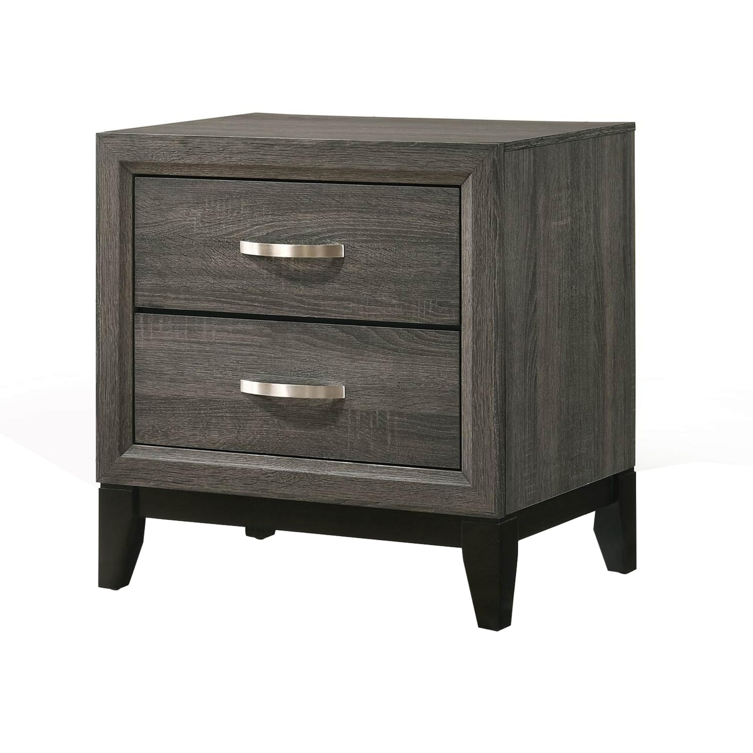 Benjara Two Drawer Nightstand with Tapered Feet, Gray