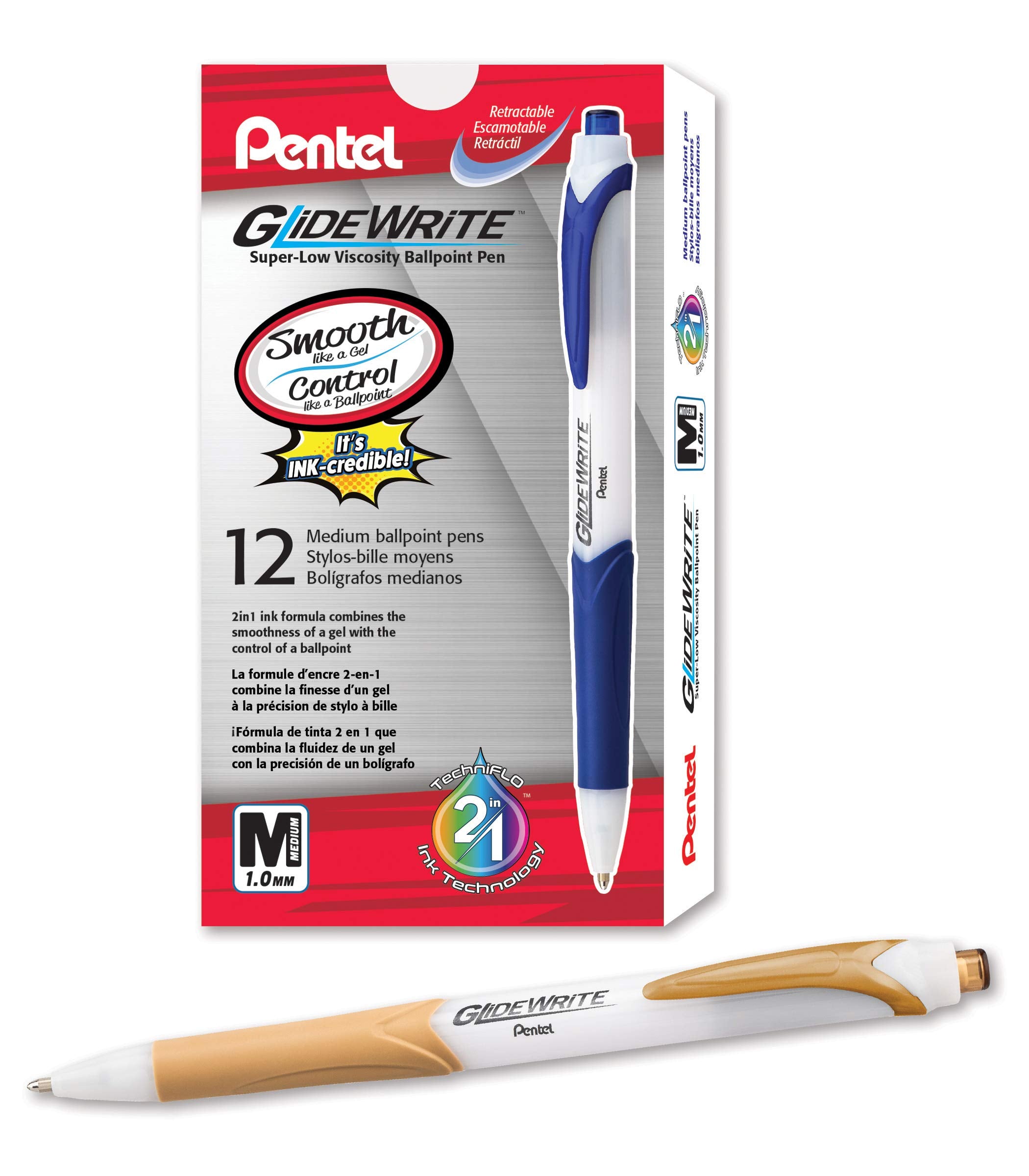 Pentel Glidewrite Ballpoint Pen With Techniflo Ink, (1.0Mm) Medium Line, Antique Gold Ink, Box Of 12 (Bx910-X)