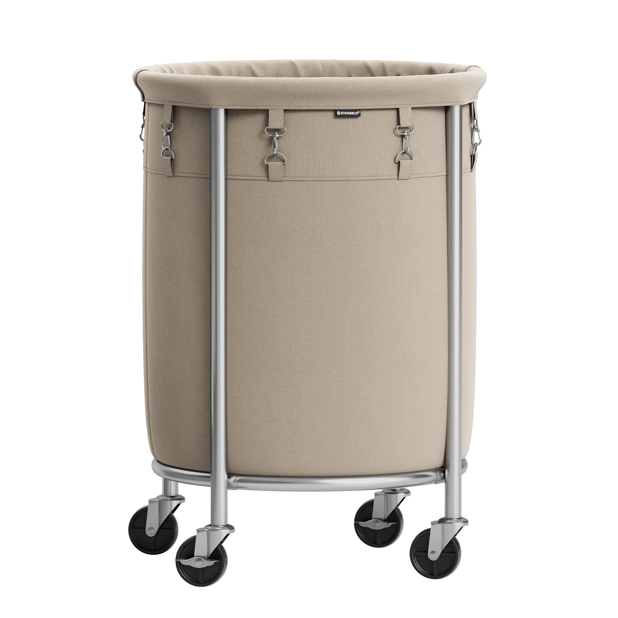 SONGMICS Laundry Basket with Casters, Rolling Laundry Hamper, 29 Gal., Round Laundry Cart with Steel Frame and Removable Bag, 4 