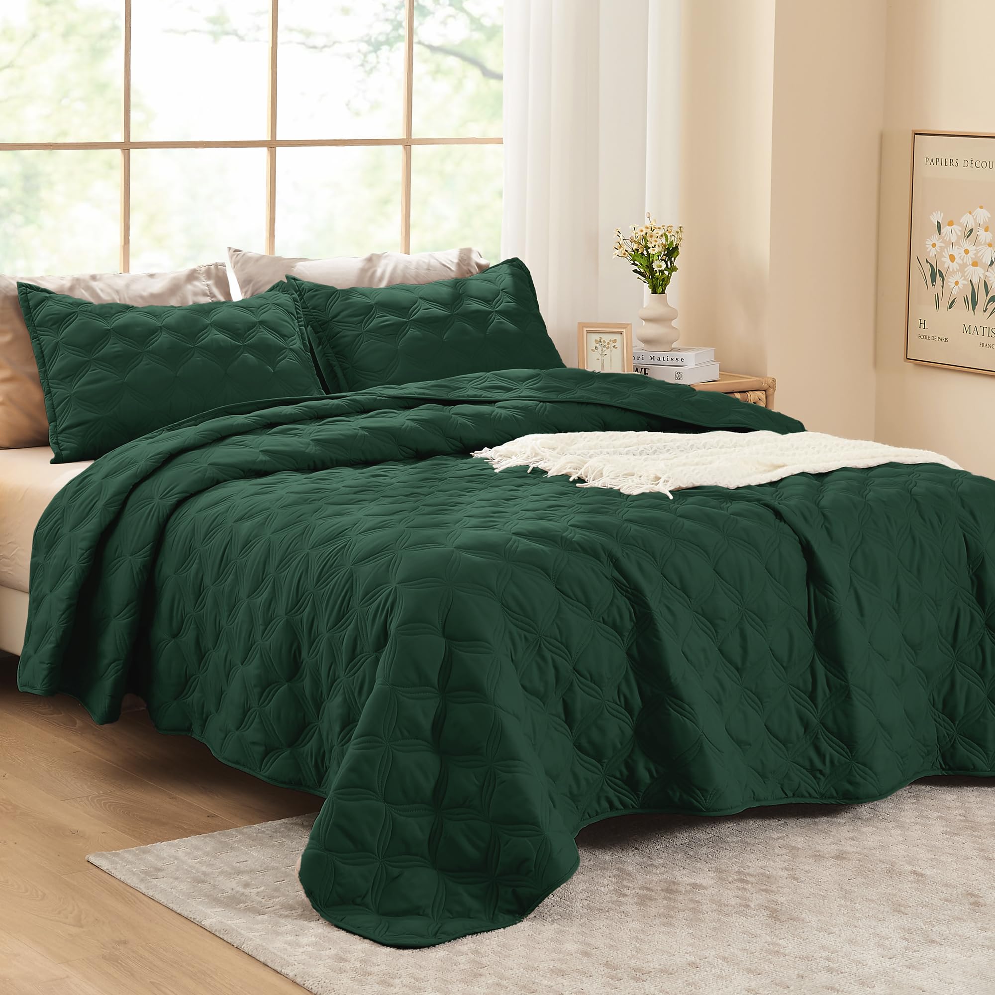 Litanika Oversized King Quilt Bedding Set,120X120Inch Super King Emerald Green Comforter Bedspreads Lightweight Bed Coverlets Bo