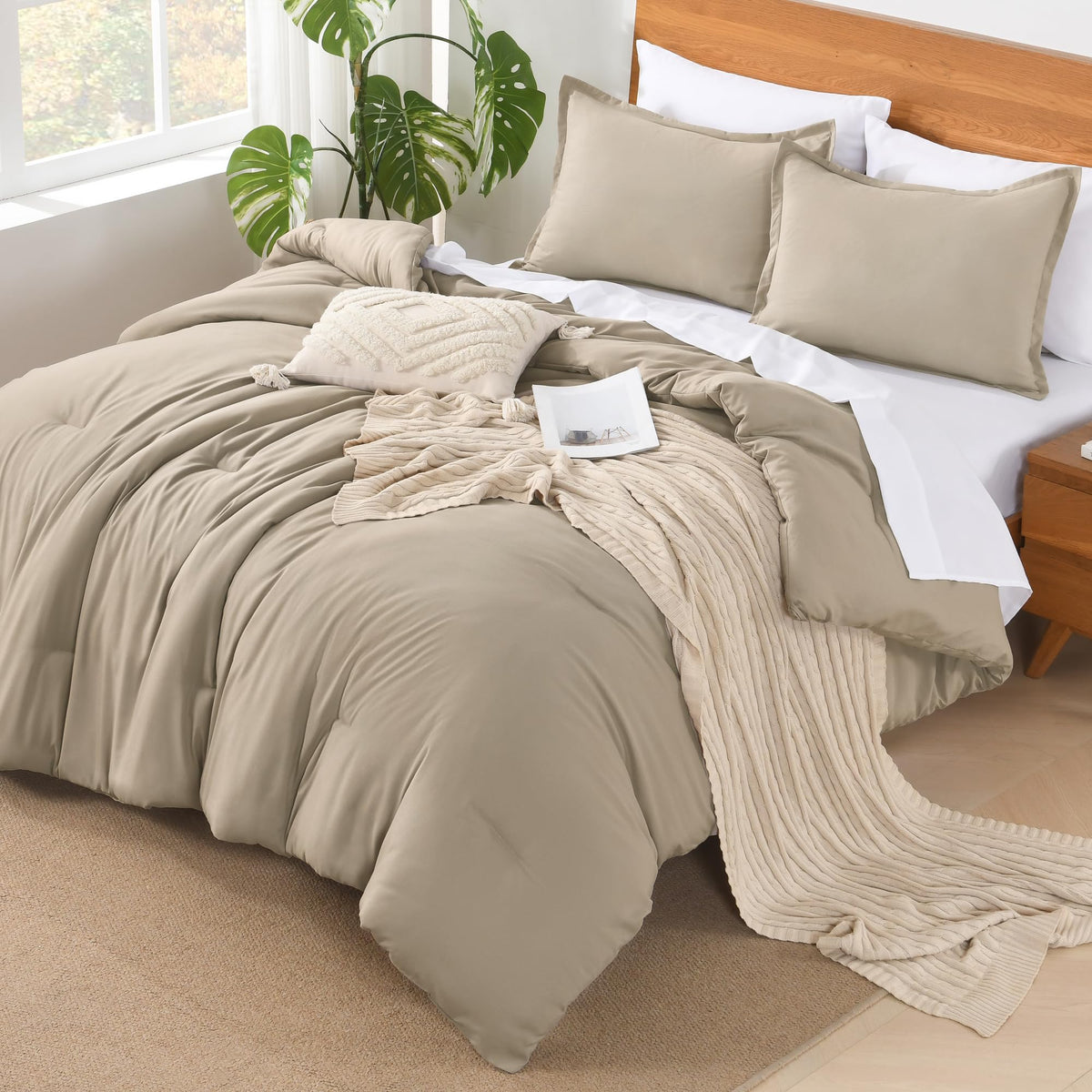 Andency Khkai Comforter King Size - 7 Pieces Bed In A Bag King Bedding Comforter Sets, Summer Plain Soft Lightweight Comforter W