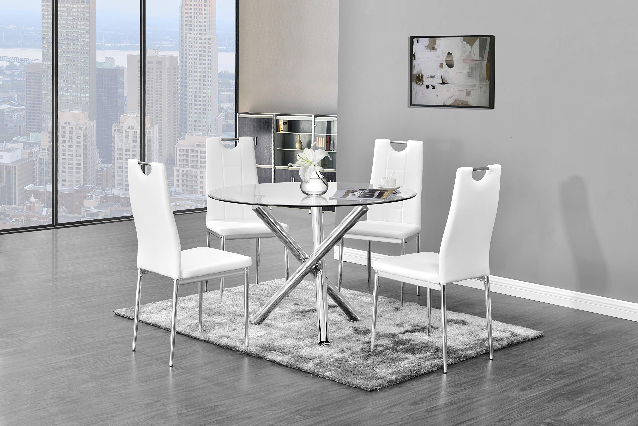 Best Master Furniture Crystal Modern Round Glass Top Dinette Table Only, Clear