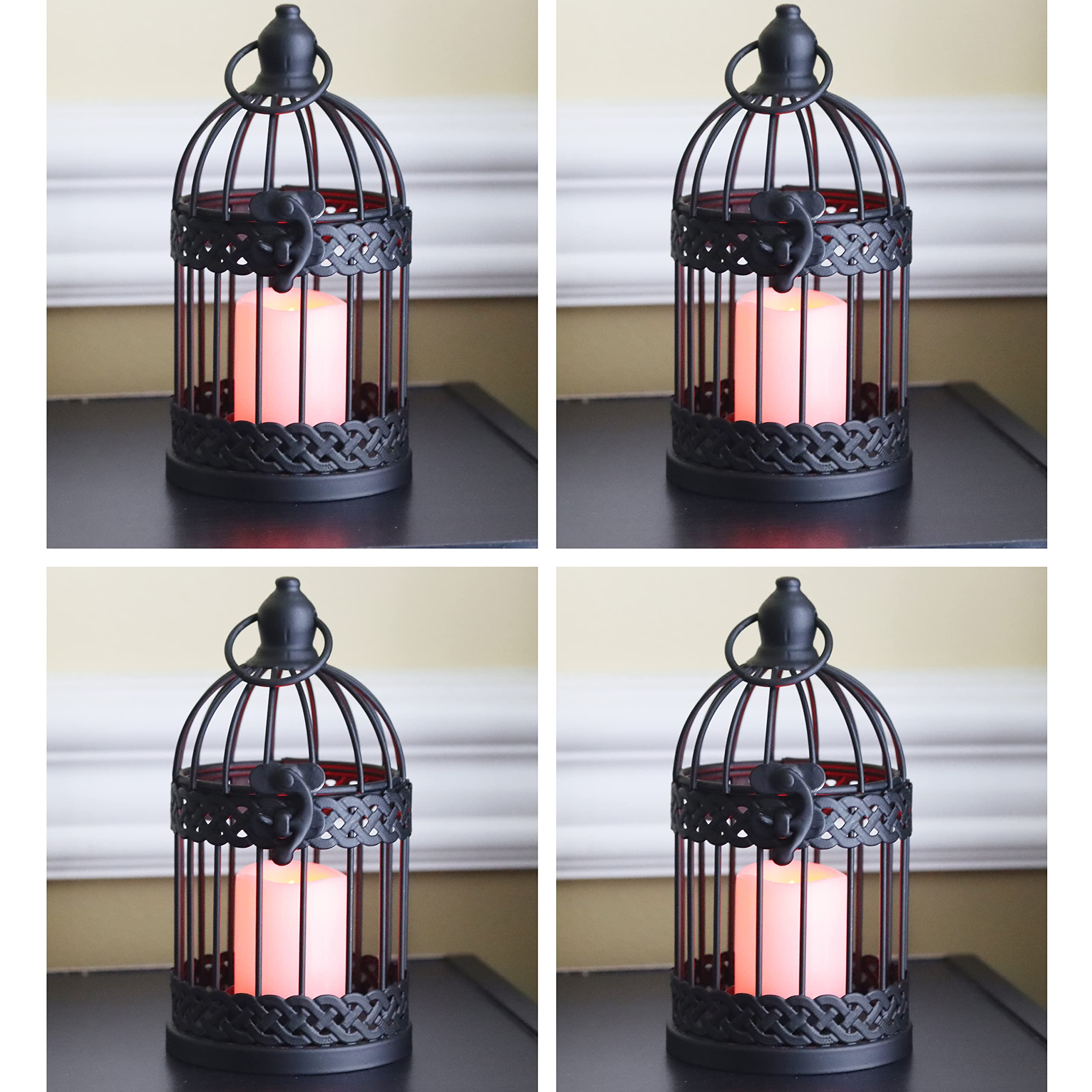 Vela Lanterns Birdcage Decor Candle Holder Lantern Decorative Table Centerpiece Halloween Decorations, Black, Small, Set of 4